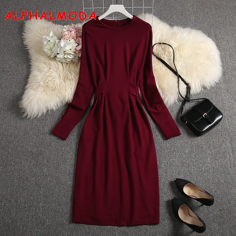 Женское длинное платье ALPHALMODA с высокой талией и длинными рукавами элегантное
