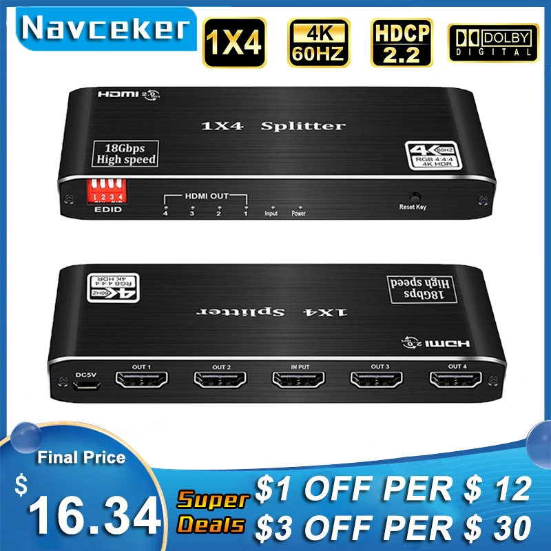 1×4 para Computador Melhor Divisor Hdmi 2.0 4k Vídeo Áudio Suporte 3d Hdr 60hz Portátil 2022 1×2