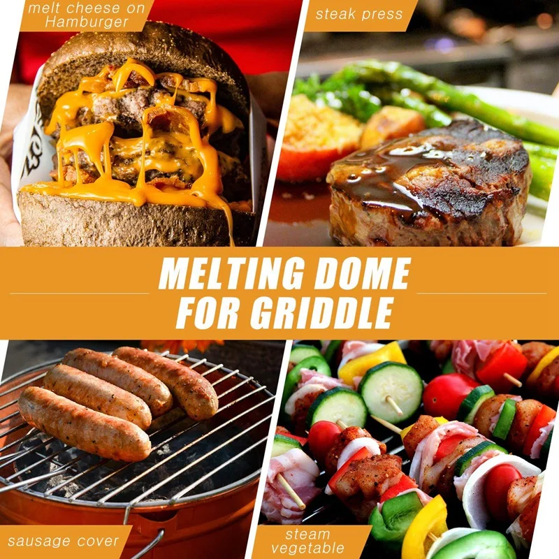 

4 Pieces Cheese Melting Dome 9 Inches Basting Cover Round Stainless Steel Grill Dome Cover Steaming Cover for BBQ Camp