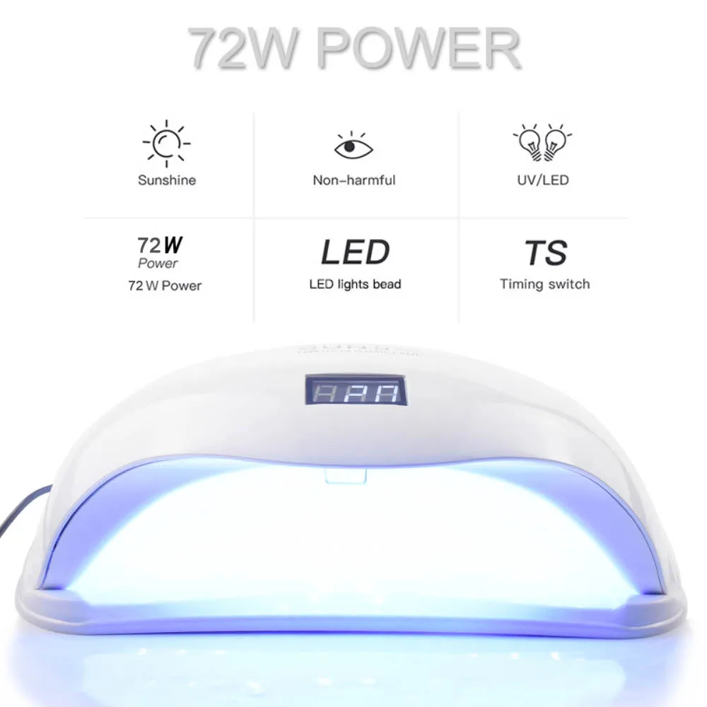 

72W SUN5 Pro UV Lamp LED Nail Lamp Nail Dryer For All Gels Polish Sun Light Infrared Sensing 10/30/60s Timer Smart For Manicure