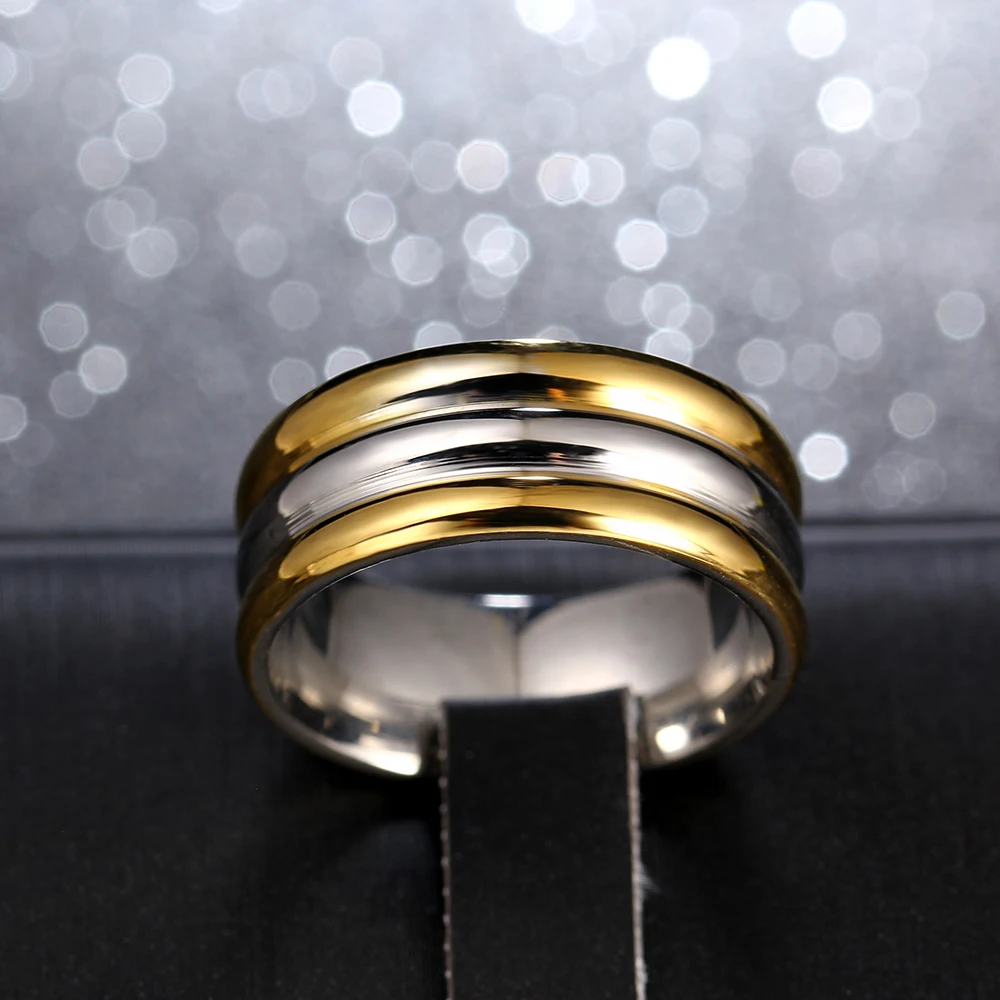 Мужское кольцо из титановой стали золотистое/серебристое в стиле панк-рок