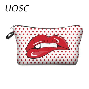 Косметичка UOSC Женская, с красными губами и 3D-принтом, разноцветная