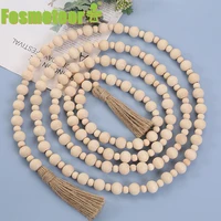 fosmeteor nordic wood bead garland with tassels farmhouse beads rustic country decor kid room wall hanging ornament home decor