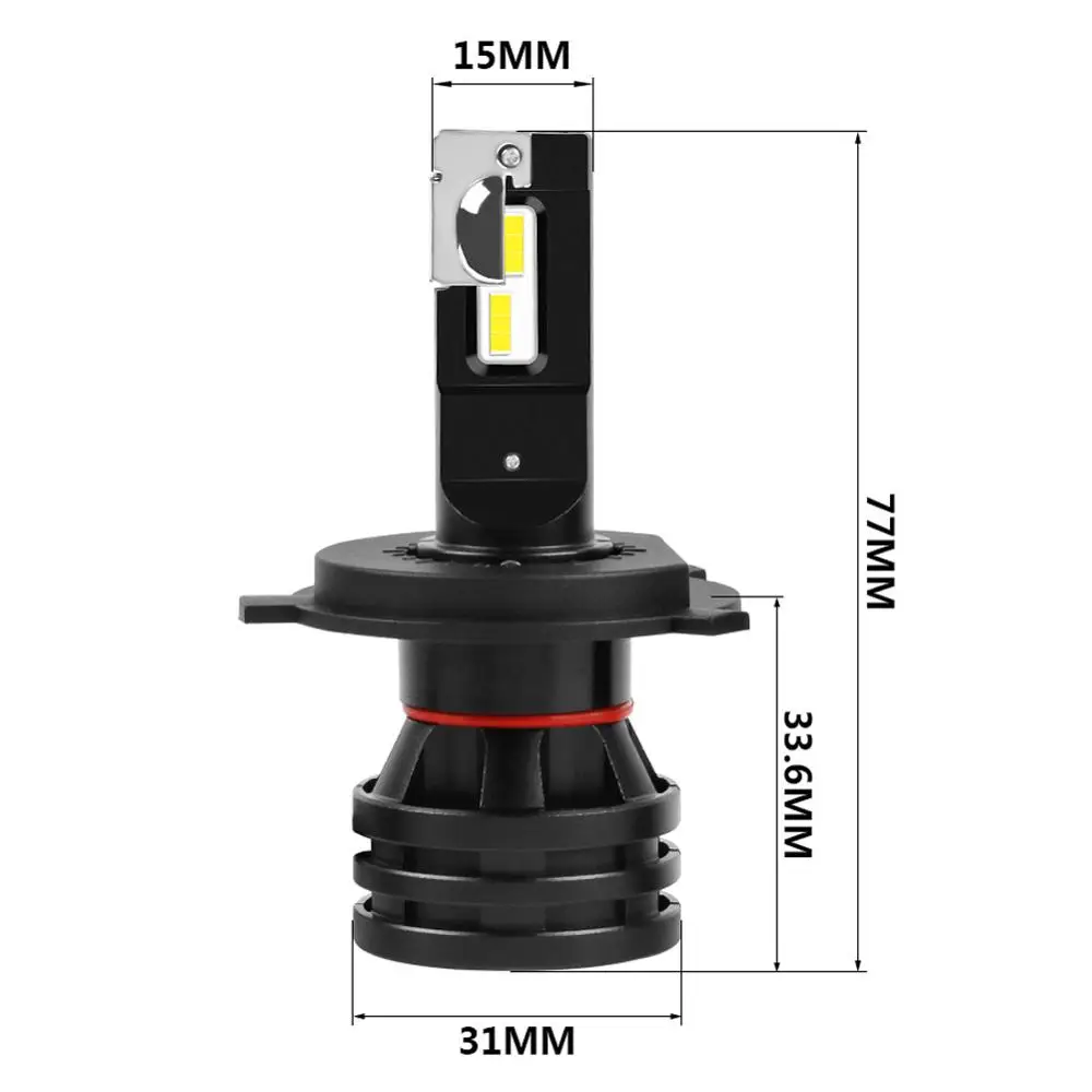 

2PCS Car Led Headlight H4 Led Lamp High / Low Beam CSP Led CHIP Turbo 6000K 9600LM Mini Size 12-24V Car White Light Accessorie