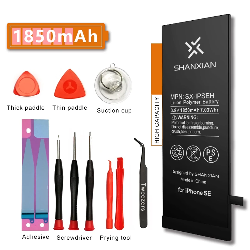 Battery SEH 1850mAh SHANXIAN аккумулятор премиум класса для iPhone 6 6S SE 7 8 с увеличенной емкостью, литиевый внутренний сменный аккумулятор 2200 мАч, бесплатный инструмент - Цвет: Battery SEH 1850mAh