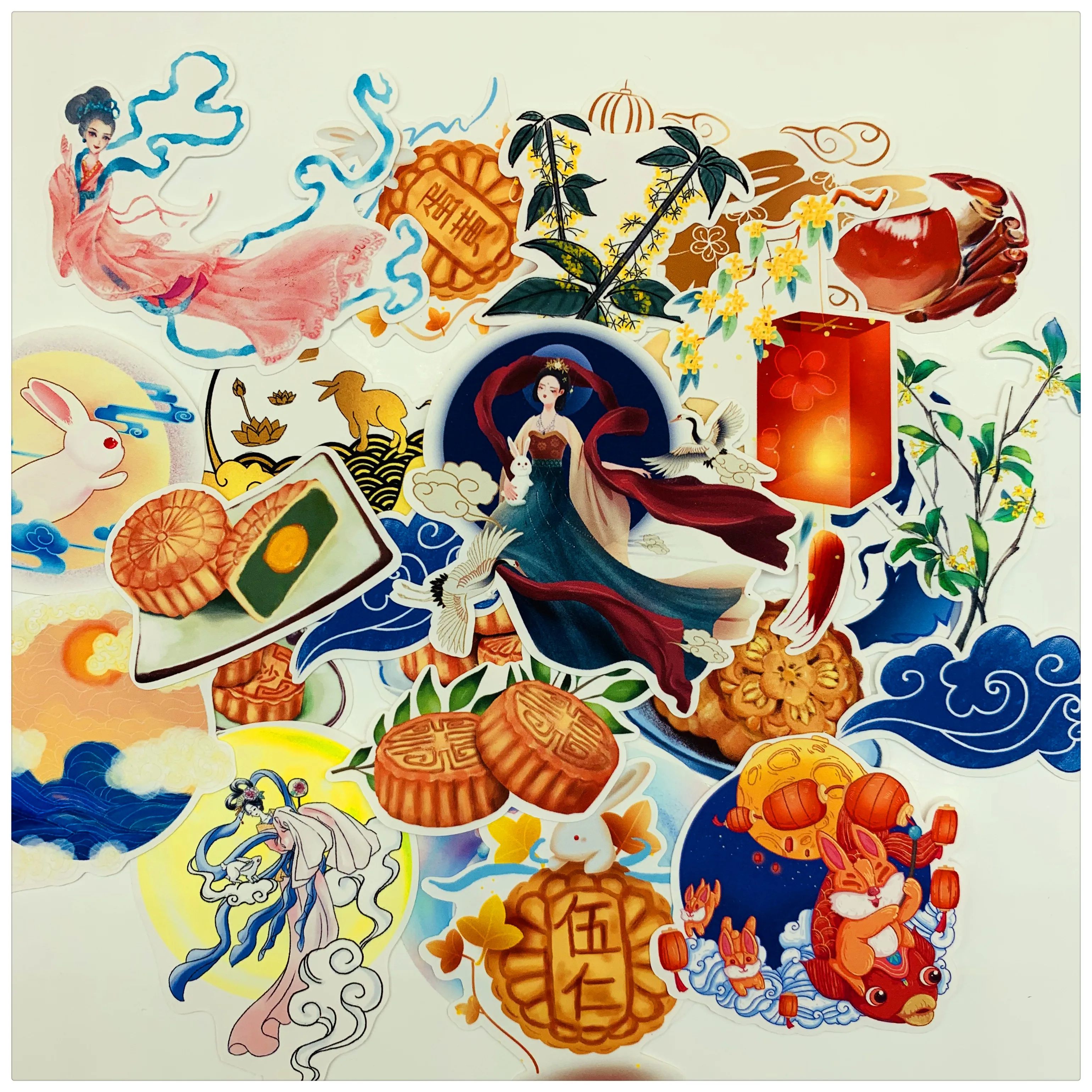 24 звёздочки винтажные наклейки в виде китайского Лунного торта на середину осени