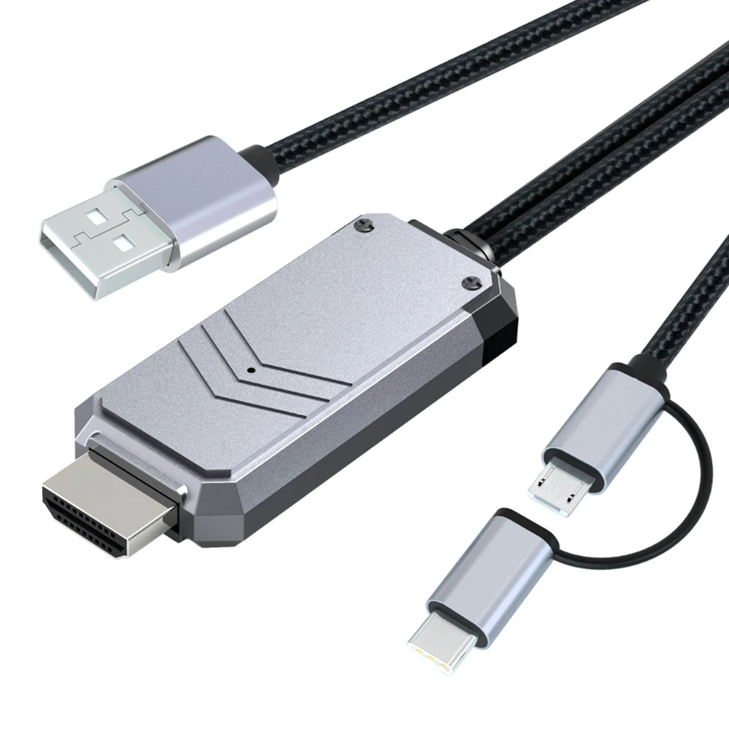 

Type C/Micro USB to HDMI Cable 1.8 Meters,1080P HD HDMI Cable for Android Phone to TV/Monitor Mirroring Cable