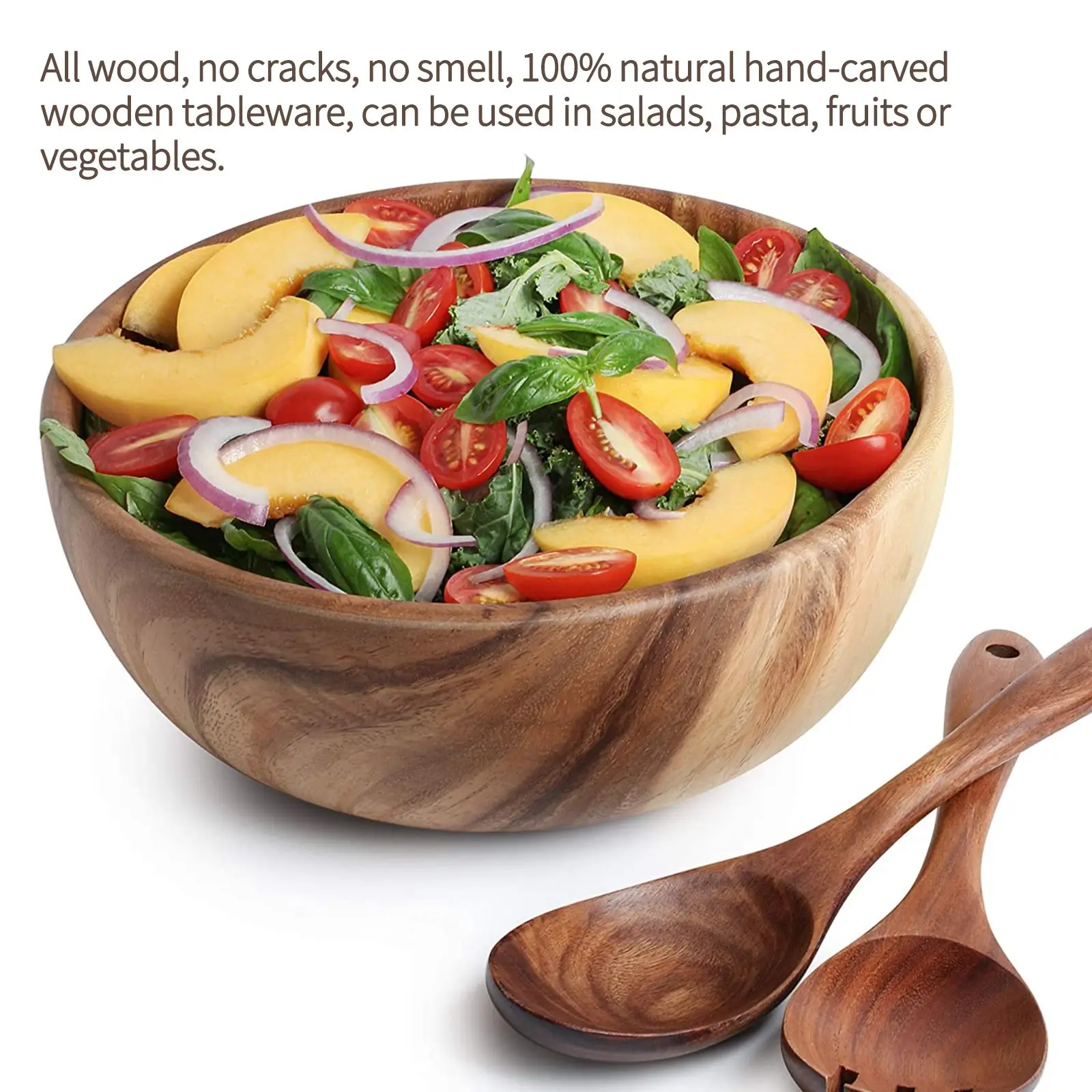 

Natural Wooden Crafts Tableware Fruit Salad Noodles Rice Bowl Home Kitchen Tableware Tableware Set Bowl
