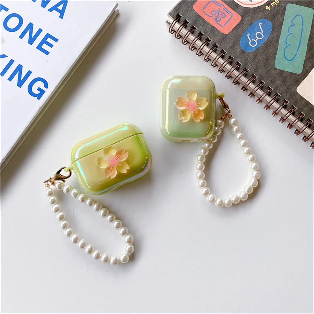 

3D Flowers soft Headphone Headset case for Apple airpods pro Wireless Earphone cover Pearl Shell Keychain for air pods 2 cases