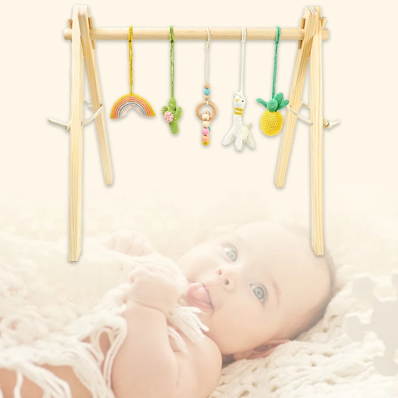 

1 Set Baby Gym Wood Crochet Star Bell Cactus Alpaca Beech Wood Teething Toys Play Gym Set Baby Shower Gift Toys For Newborn