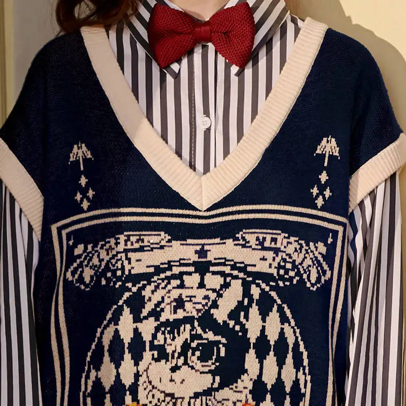 Женский жилет свитер без рукавов UNIFREE Свободный с v образным вырезом в стиле ретро