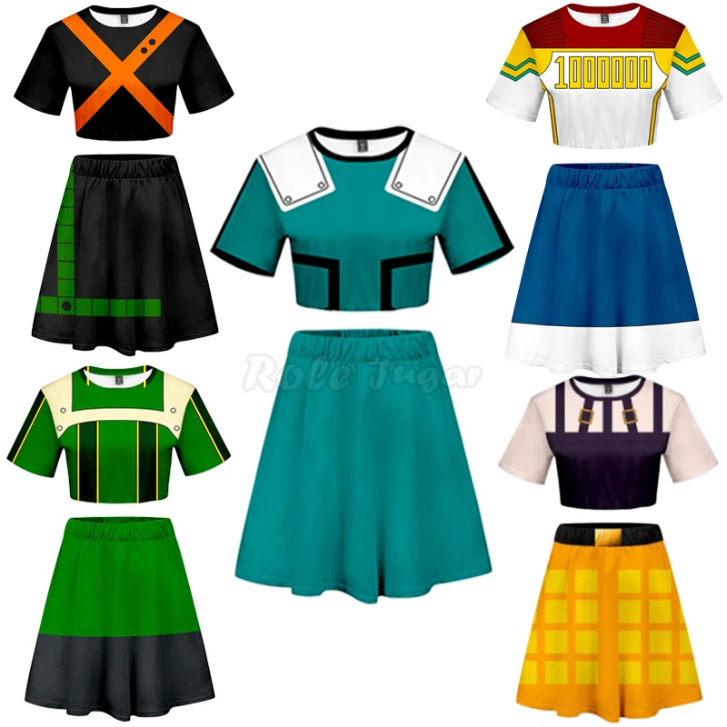 

Костюм для косплея аниме Моя геройская академия, костюм Bakugou Katsuki Midoriya Izuku Asui Yu Todoroki Shoto для девочек, топ с 3D принтом + юбка C31M294