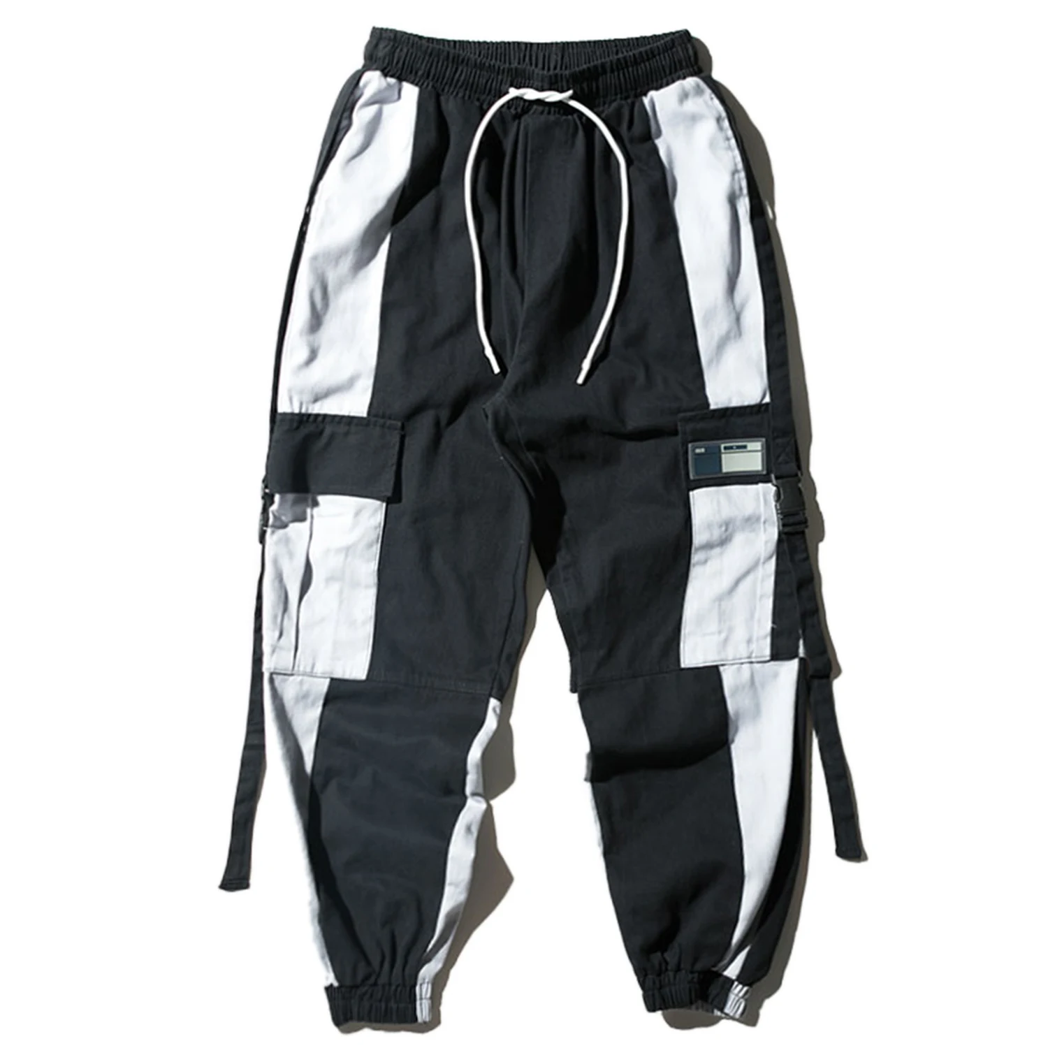 Мужские брюки-шаровары в стиле Харадзюку с цветными блоками карманами пэчворк