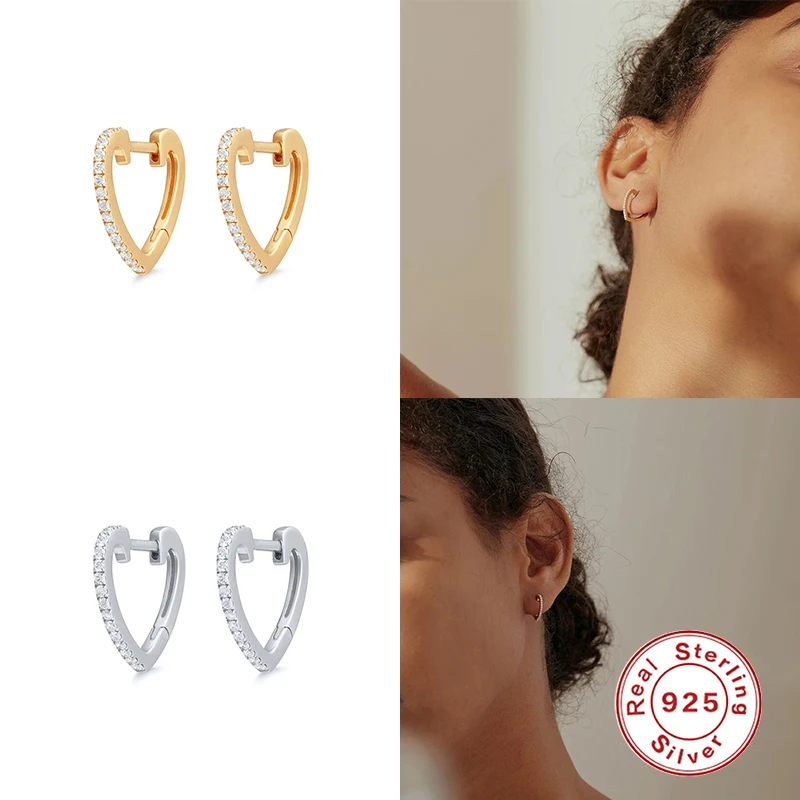 

KOJ 925 Sterling Silver Heart Shape Hoop Earrings For Women Dainty Mosaic Zircon Huggie Small Earring Jewelry Valentine's Gift