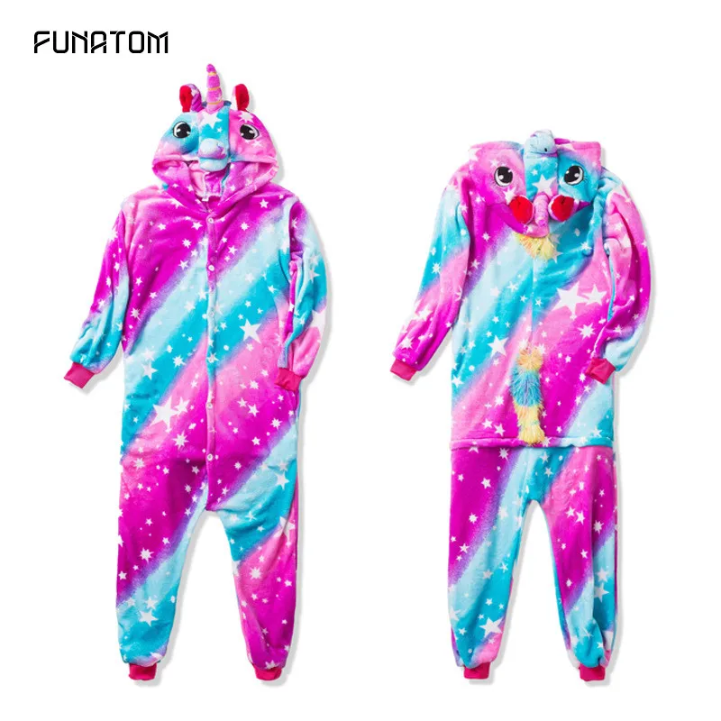 Детская одежда для сна мальчиков и девочек Пижама с единорогом фланелевая со