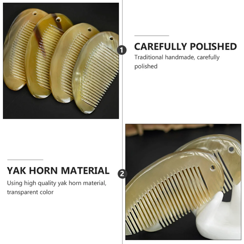 

2pcs Natural Ox Horn Combs Portable Hair Smoothing Comb for Woman Girls