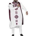 Мужская африканская традиционная одежда H  D с вышивкой Дашики Agbada, наряд Анкары, рубашка, брюки, костюм из 3 предметов, модель PH9173