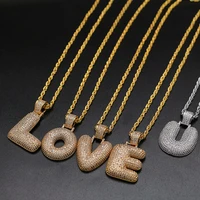 fashion letters necklaces pendant cubic zircon hip hop jewelry crystal 60cm 1pc chain party high quality golden necklace men