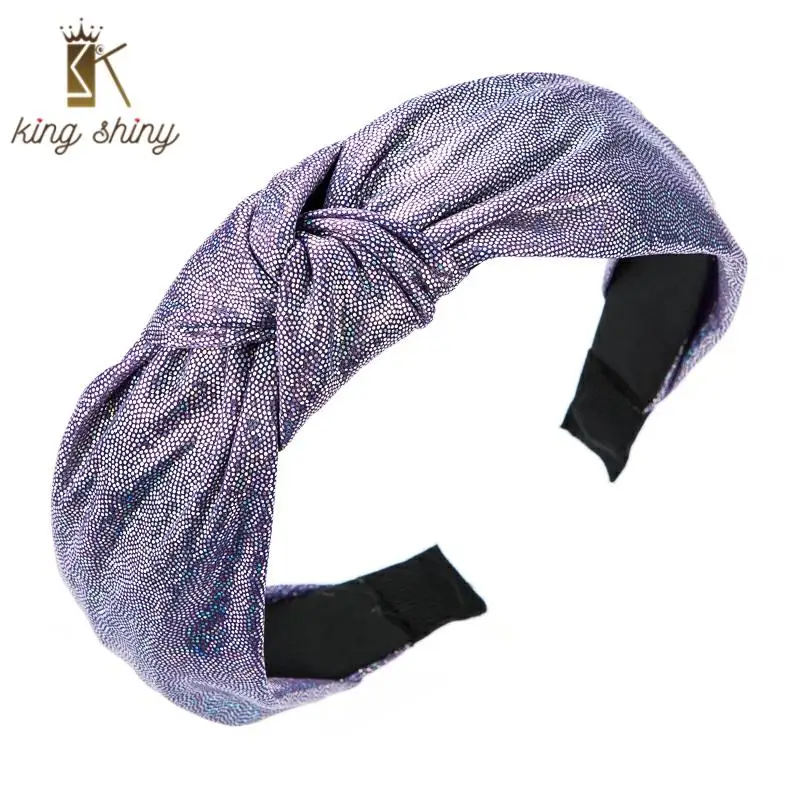

2021 Sping New Design Shiny Fabric Bowknot Headband Vintage Polka Dot Wide Hairband Female Party Hair Accessories Girls Headwear