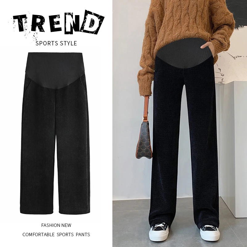 1915 # осенние вельветовые брюки для беременных свободные с широкими штанинами 4XL