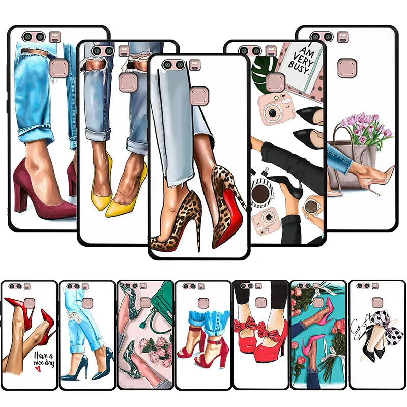 Модный мягкий чехол для телефона принцессы девушки на высоком каблуке Huawei P9 P10 P20