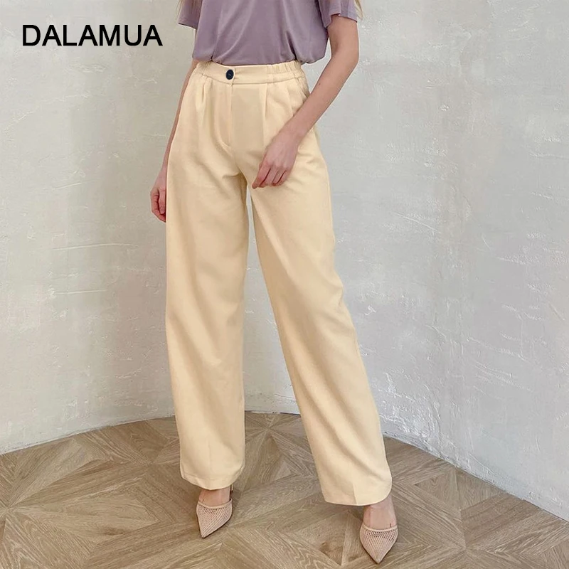 

Брюки женские прямые однотонные на пуговицах, элегантный офисный наряд с завышенной талией, повседневные Широкие штаны, весна-лето 2021