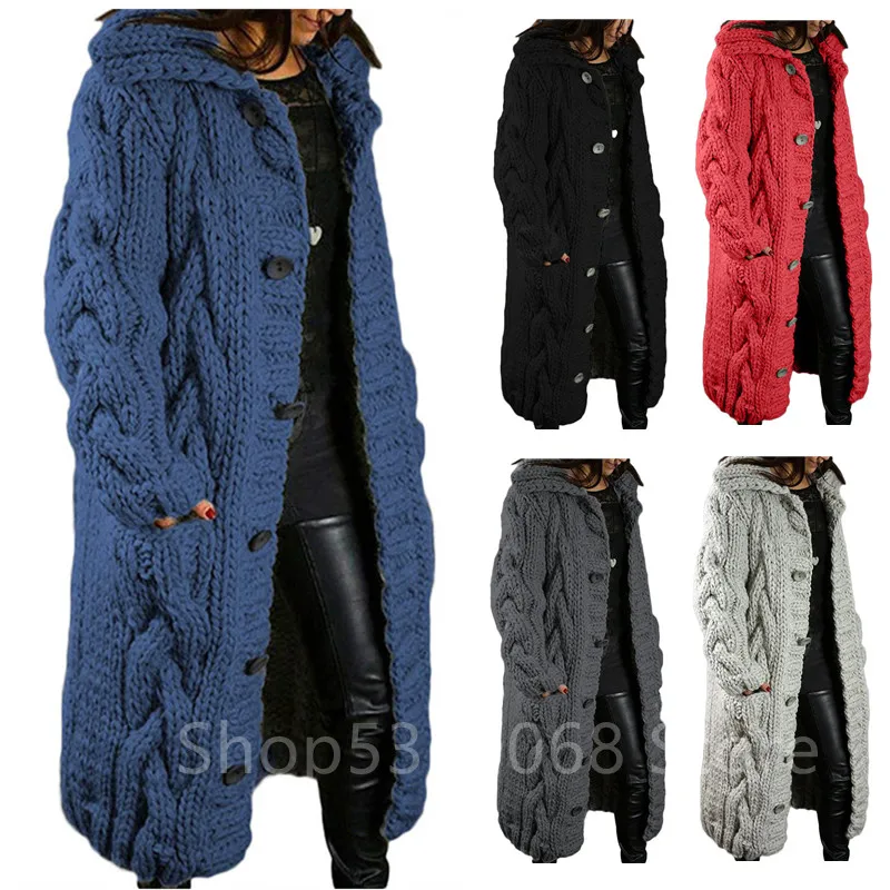 

Fashion Women's Autumn Winter Long Sleeve Knitted Cardigan Coat Casual Streetwear Hooded Sweater Coat Plus Size 5XL