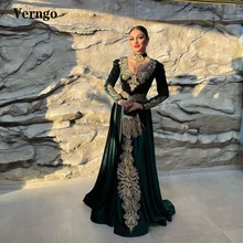 Verngo verde veludo kaftan mulher vestidos de noite mangas compridas rendas apliques v pescoço feminino vestido formal árabe festa de formatura vestido (3)