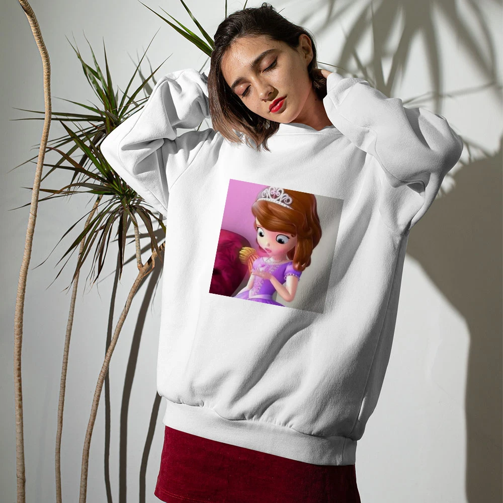 

Disney Sweet Style Cute Girls Hoodies Cartoon Animation Sofia Printed Sweatshirt Aesthetic Women Long Sleeve Spring Warm Coat