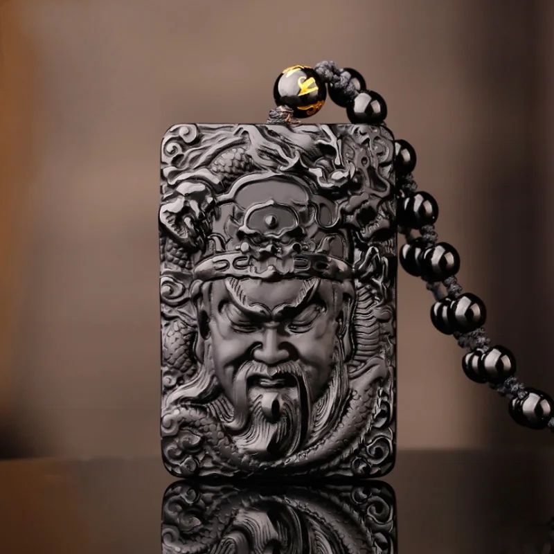 Подвеска Гуань гонг из натурального обсидиана подвеска для мужчин и женщин