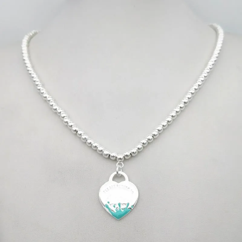 

.classic popular enamel exclusive blue heart-shaped ladies fashion round bead necklace