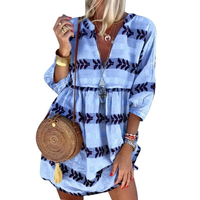 Повседневные женские платья Boho мини-светильник летние размера плюс повседневные
