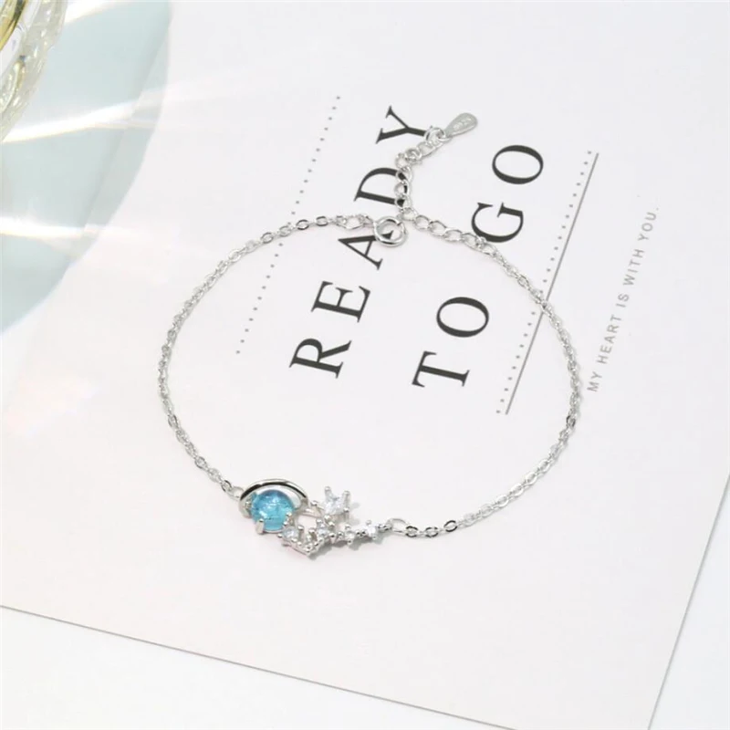 Браслет с голубым кристаллом и звездами|Гибкие жесткие браслеты| |