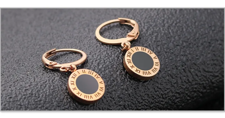 

New Titanium Steel Roman Numeral Symbol Ear Buckle Stainless Steel Rose Gold Round Cake Pendant Earrings Birthday Gifts