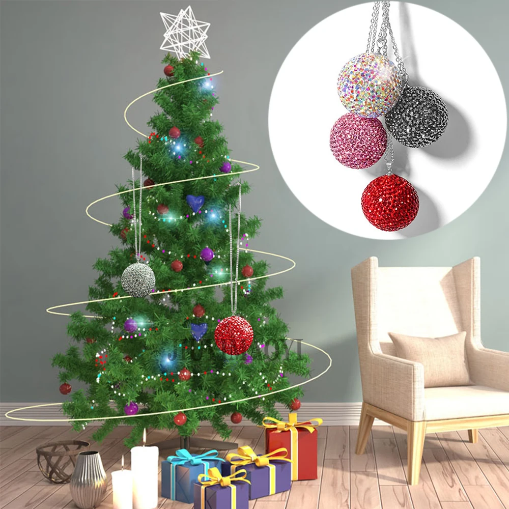 

Rhinestone Crystal Ball Christmas Tree Ornaments xmas decorations Pendant New Year 2021 Gift Car Rear View Mirror Pendant Red