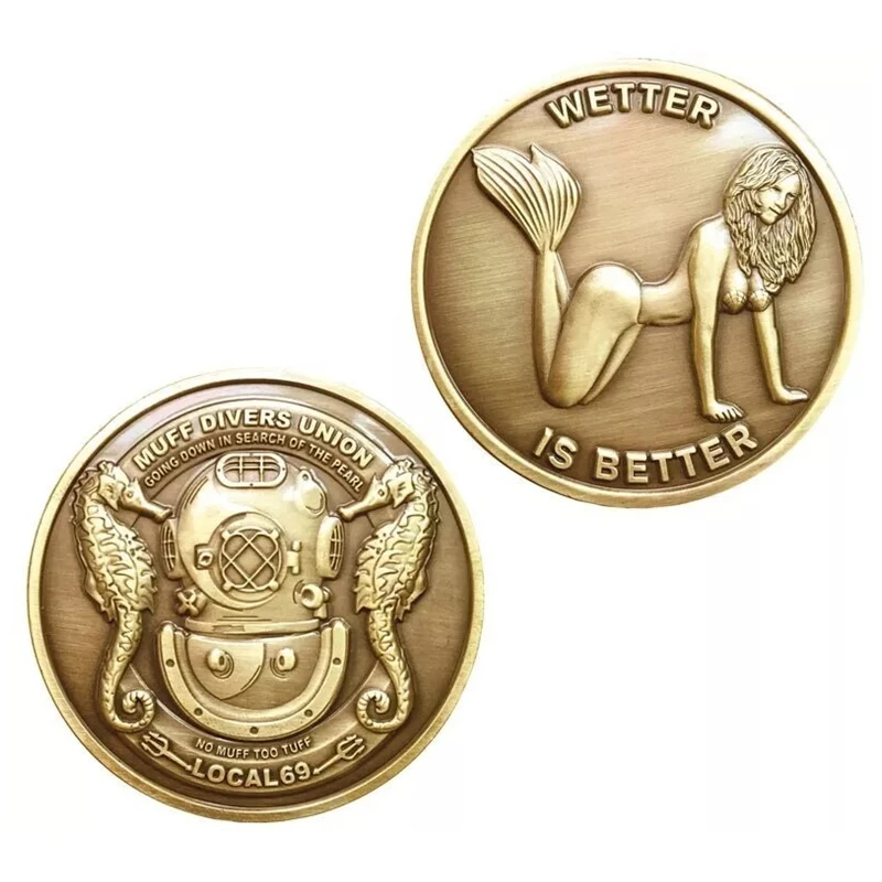 1 шт. пикантная памятная монета в виде русалки с золотым покрытием, шлем для подводного плавания с морским коньком, художественная коллекция для сувениров, подарок, декоративные поделки