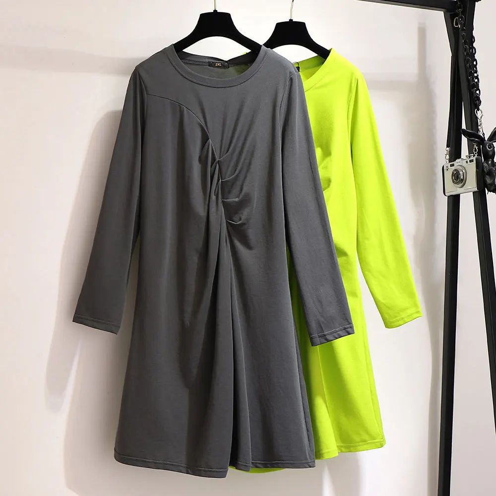 2XL-6XL осеннее женское платье большого размера Повседневное платье в Корейском стиле с длинными рукавами больших размеров женское платье 5XL платья большых размеров одежда