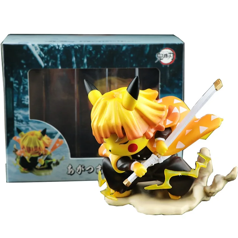 Аниме-фигурка рассекающая демонов 10 см Agatsuma Zenitsu Pikachu модель для косплея кукла