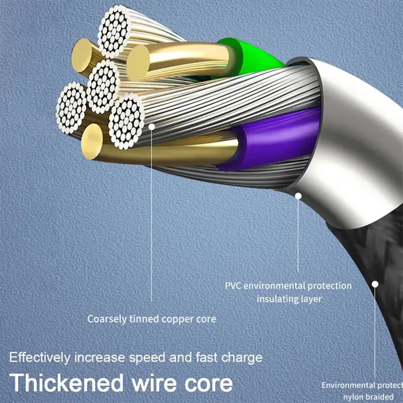 

3 in 1 Micro USB Charging Cable 5A Super Fast Charger 8pin Type-C Cable Wire for iPhone/Huawei/Android IOS Adapter 3 Color Cable