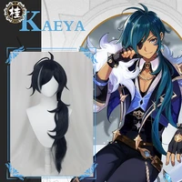 uwowo game genshin impact kaeya cosplay wig 80cm dark blue highlights long hair heat resistant cosplay wigs
