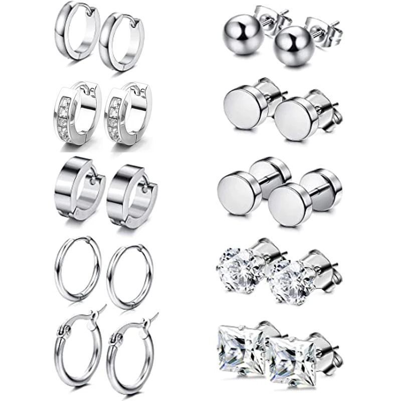 

Набор гипоаллергенных круглых и квадратных серег из нержавеющей стали, 10 пар