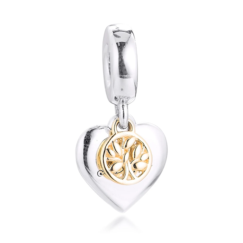 

DIY подходит для браслетов Pandora с подвесками двухцветное семейное дерево и сердце бусины 100% 925 пробы-серебряные-ювелирные изделия Бесплатная доставка