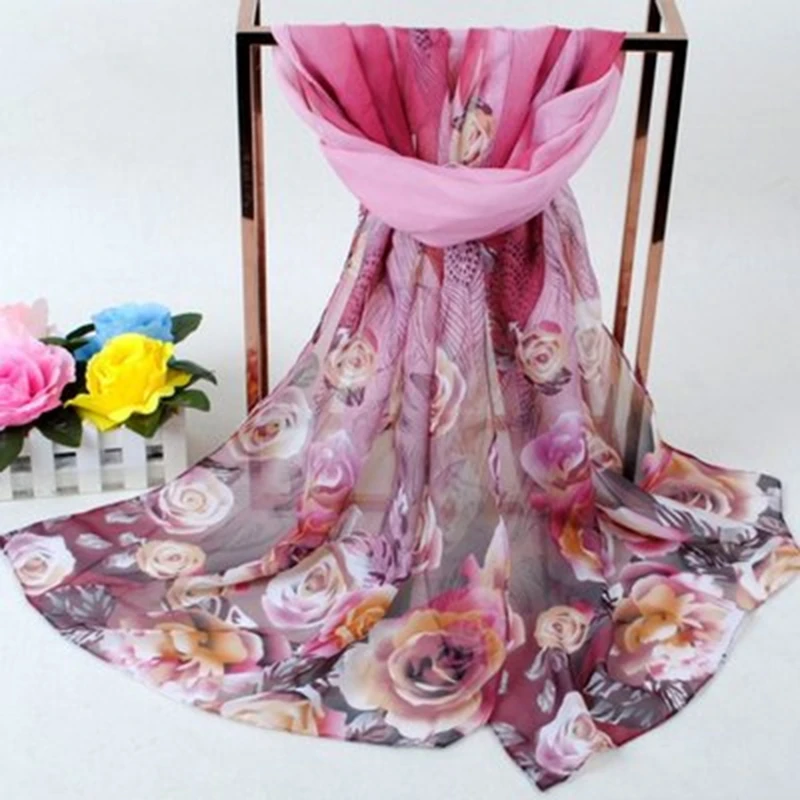 

2022 New Fashion Women Floral Printing Beach Silk Scarf Shawls Female Long Wraps Beach Sunscreen Hijab