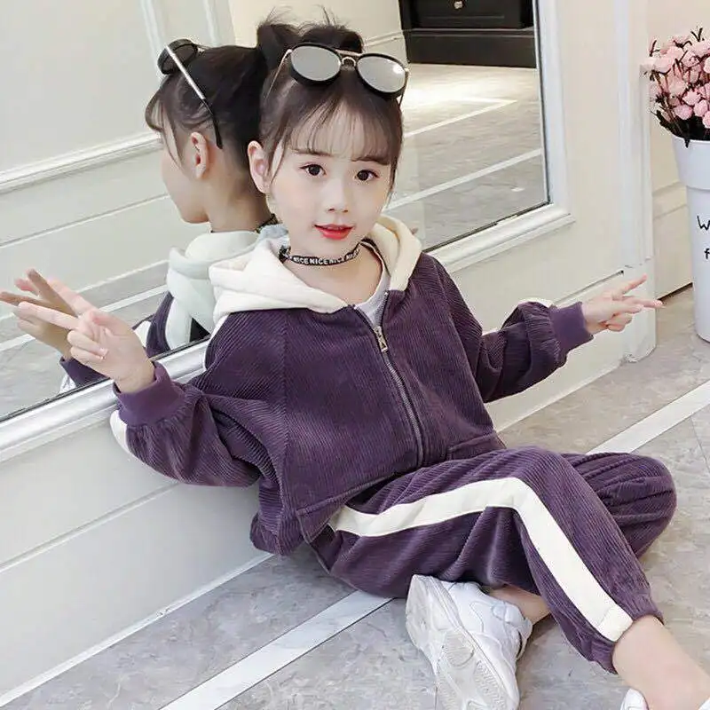 Костюм для девочек на осень и зиму 2019 новая детская куртка модная одежда из двух