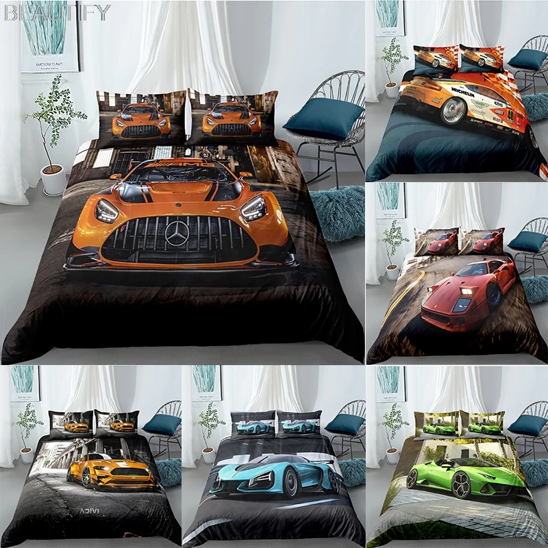 

2/3pcs Luxury Racing Car Bedding Set 3D Printed Duvet Cover King Queen Size Microfibre Child Soft Comforter Single Bed For Racer