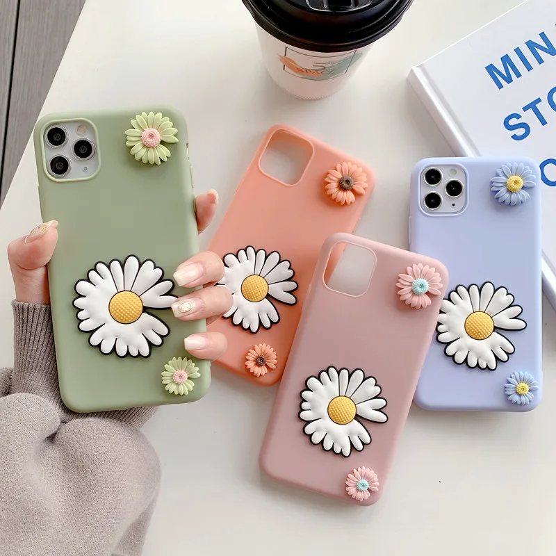 Корейский симпатичный чехол с маргариткой для Huawei Y9 Prime 2019, Y9A, Y9S, Y8P, Y8S, Y7P, Y7A, Y6P, Y6 2018, Y5P, Цветочный Мягкий Черный чехол из ТПУ