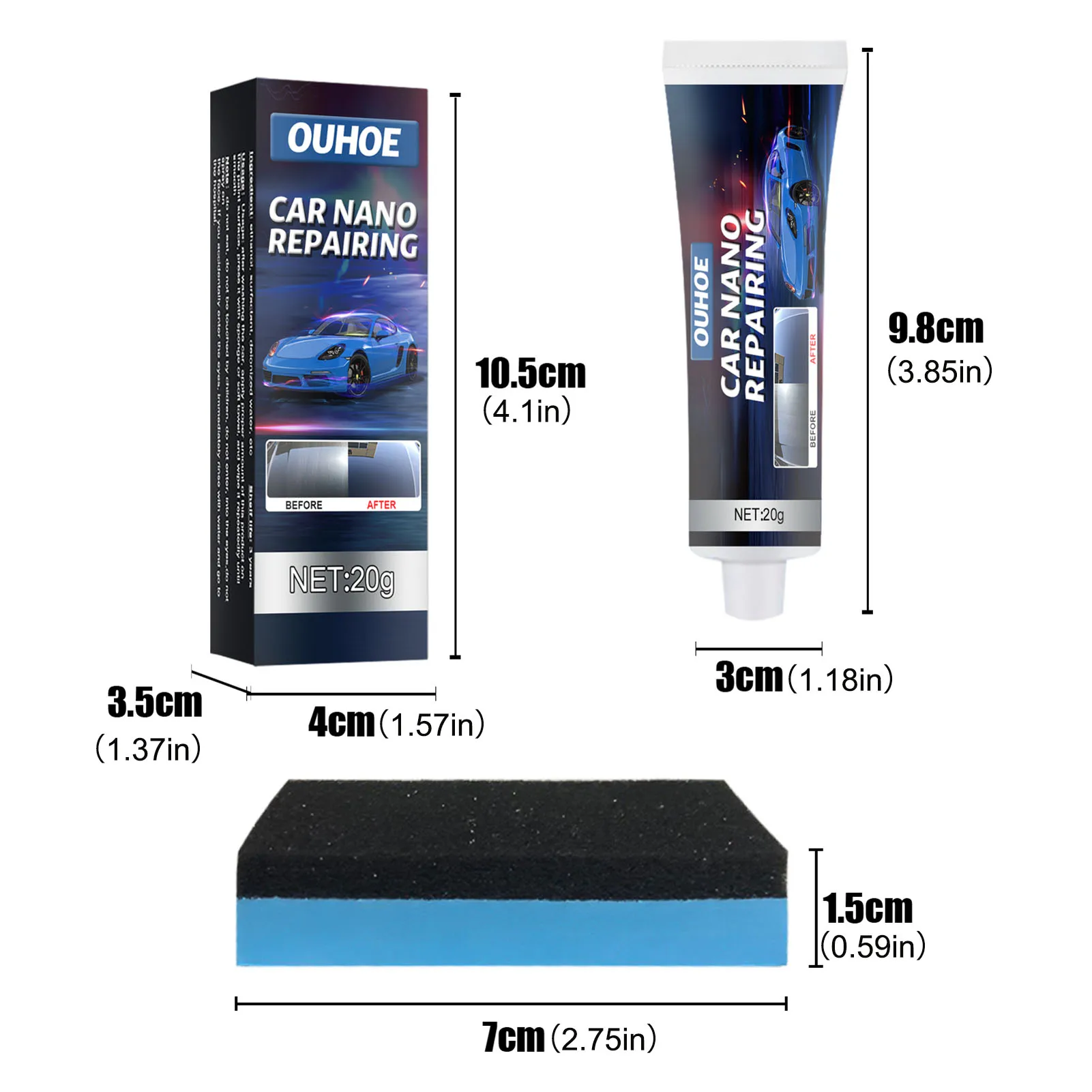 

OUHOE 20G Car Nano Repairing Cream Vehicle Paint Polishing Refurbish Coating Wax Anti-Scratch Auto Maintain Suit