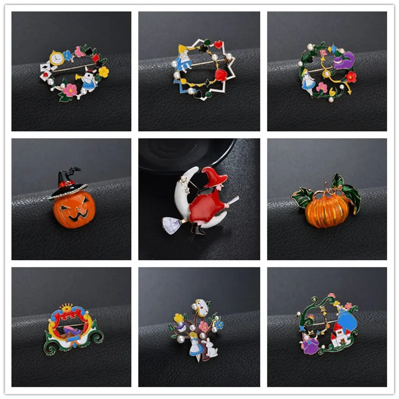 Эмалированная брошь для Хэллоуина Тыква унисекс женщин и мужчин зеленые листья