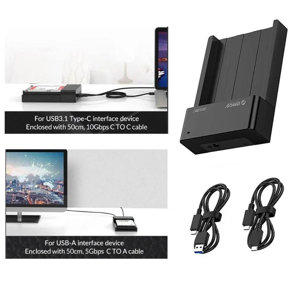 ORICO 6518C3-G2 2.5/3.5 inch Hard Drive Dock Station SATA 10Gbps USB 3.1 Gen2 Type-C HDD SSD Enclosure Holder EU Plug 12V 2A