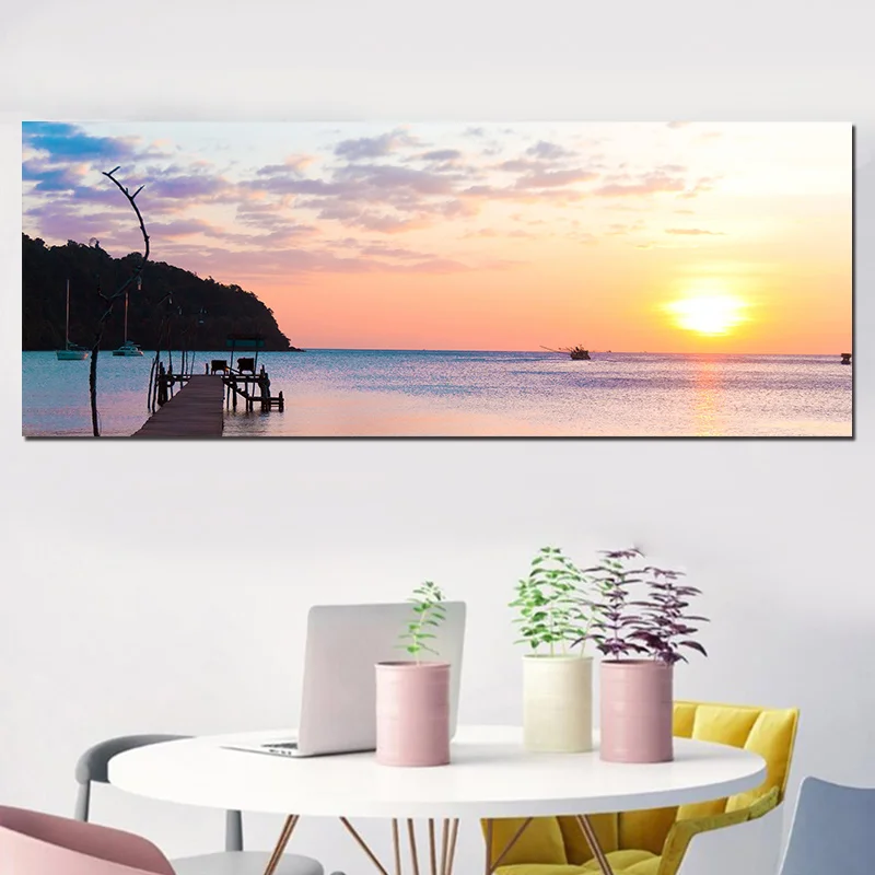 

Landscape Wall Painting Sea Natural Sunset Poster and Print On Canvas Painting Wall Art Pictures for Living Room Office Decor